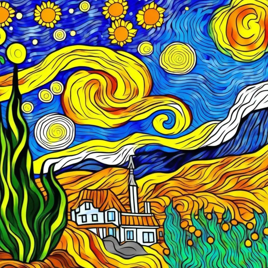 Vibrant Van GoghInspired Painting for Coloring Book Bliss