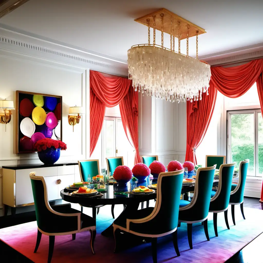 Vibrant and Opulent Luxury Dining Room with a Splash of Colors