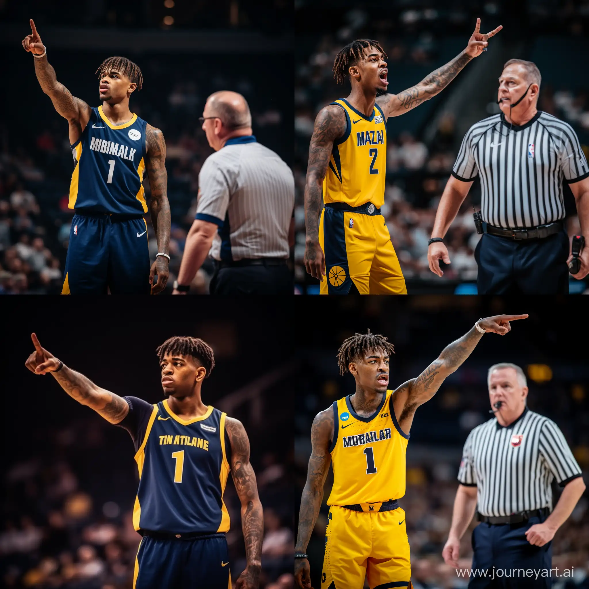 a NBA referee standing and the NBA player, Ja Morant having only his middle finger up against the referee 8k