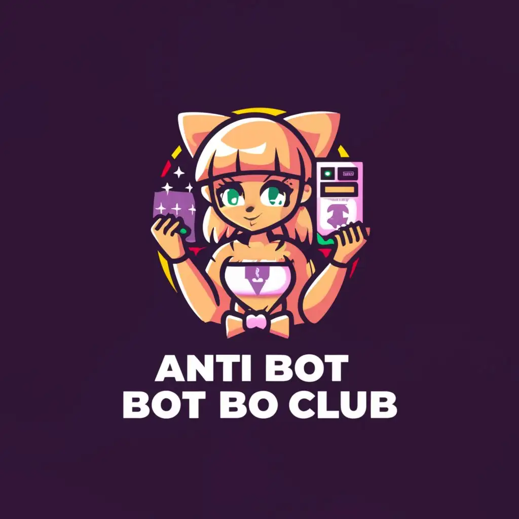 a logo design,with the text "Anti Bot Bot Club", main symbol:anime girl with crypto currency charts,Minimalistic,clear background