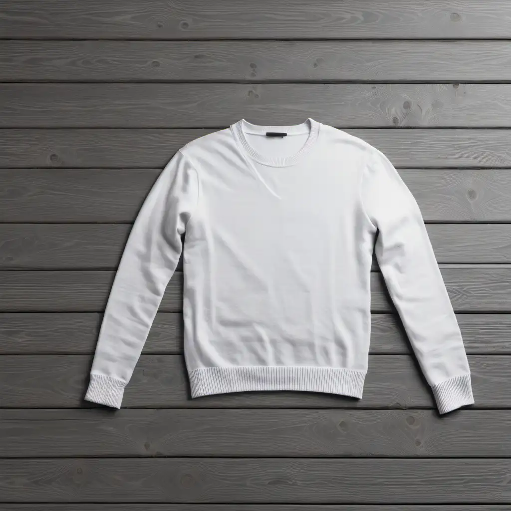 White Sweater Flat Lay on Gray Wooden Table