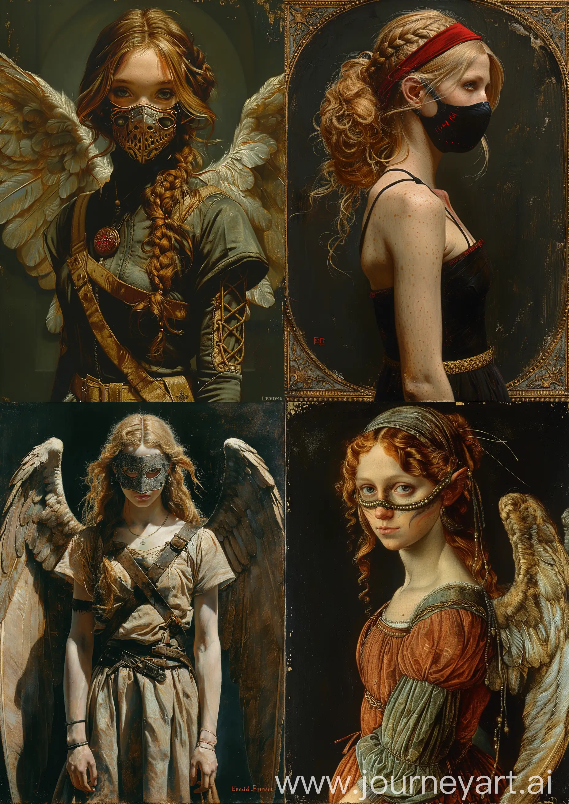 Detailed-Portrait-of-Female-Angel-Warrior-in-Earth-Tones-and-Scary-Face-Mask