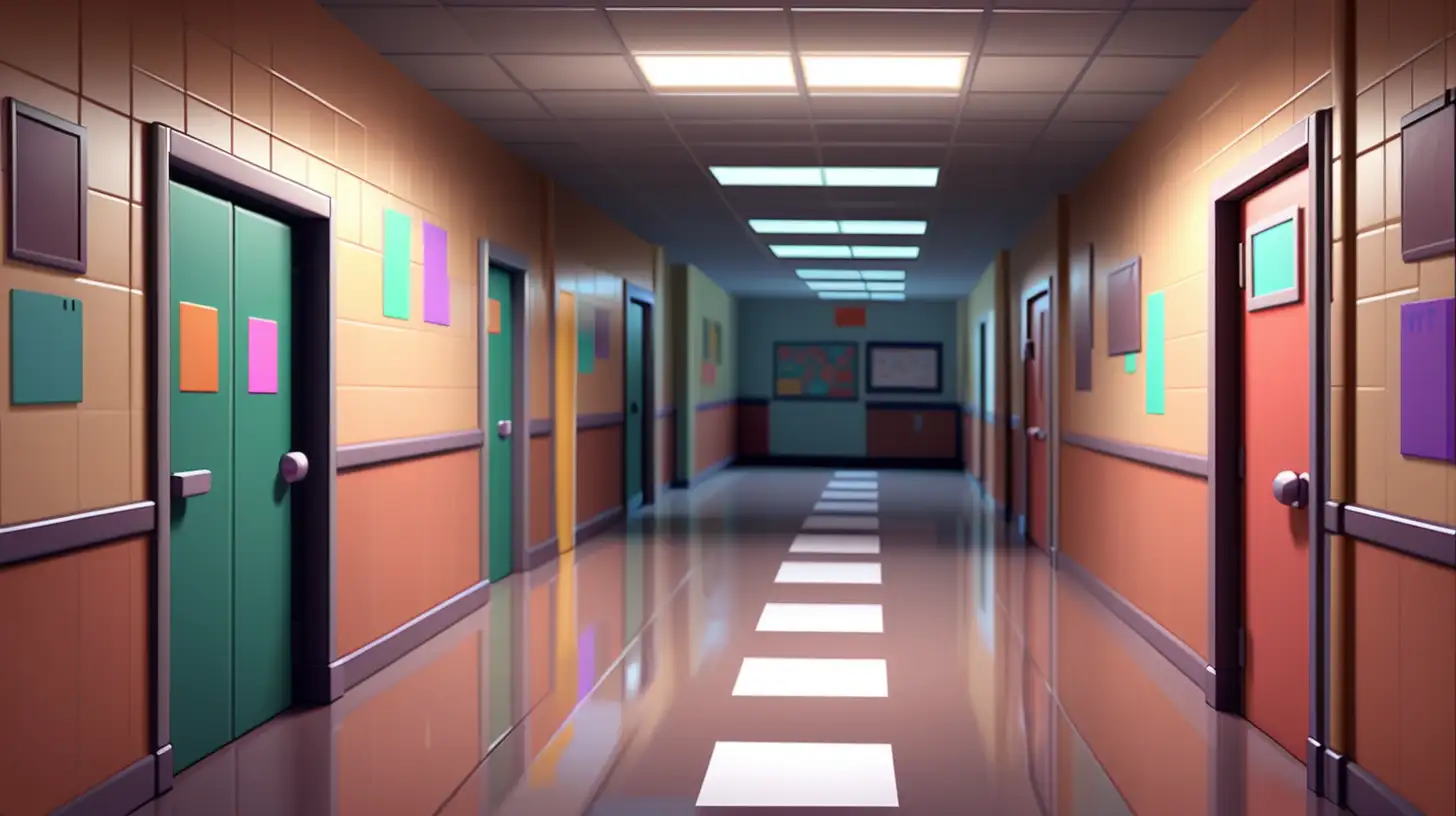 nft-style pixel art animation of a 
middle school hallway