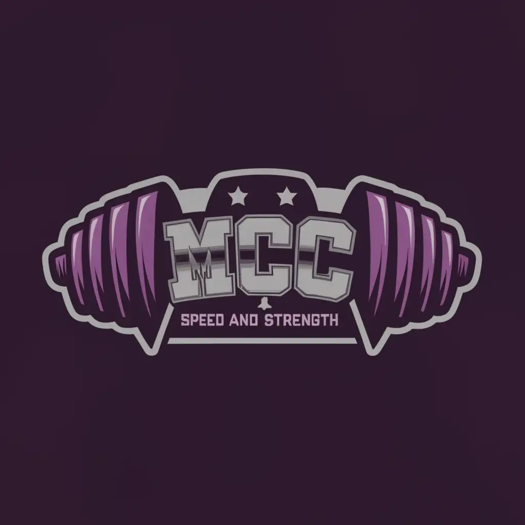 a logo design, with the text 'MCC Speed and Strength', main symbol: Weights, Speed, 
Purple, Black, Gray, Moderate, be used in Sports Fitness industry, clear background