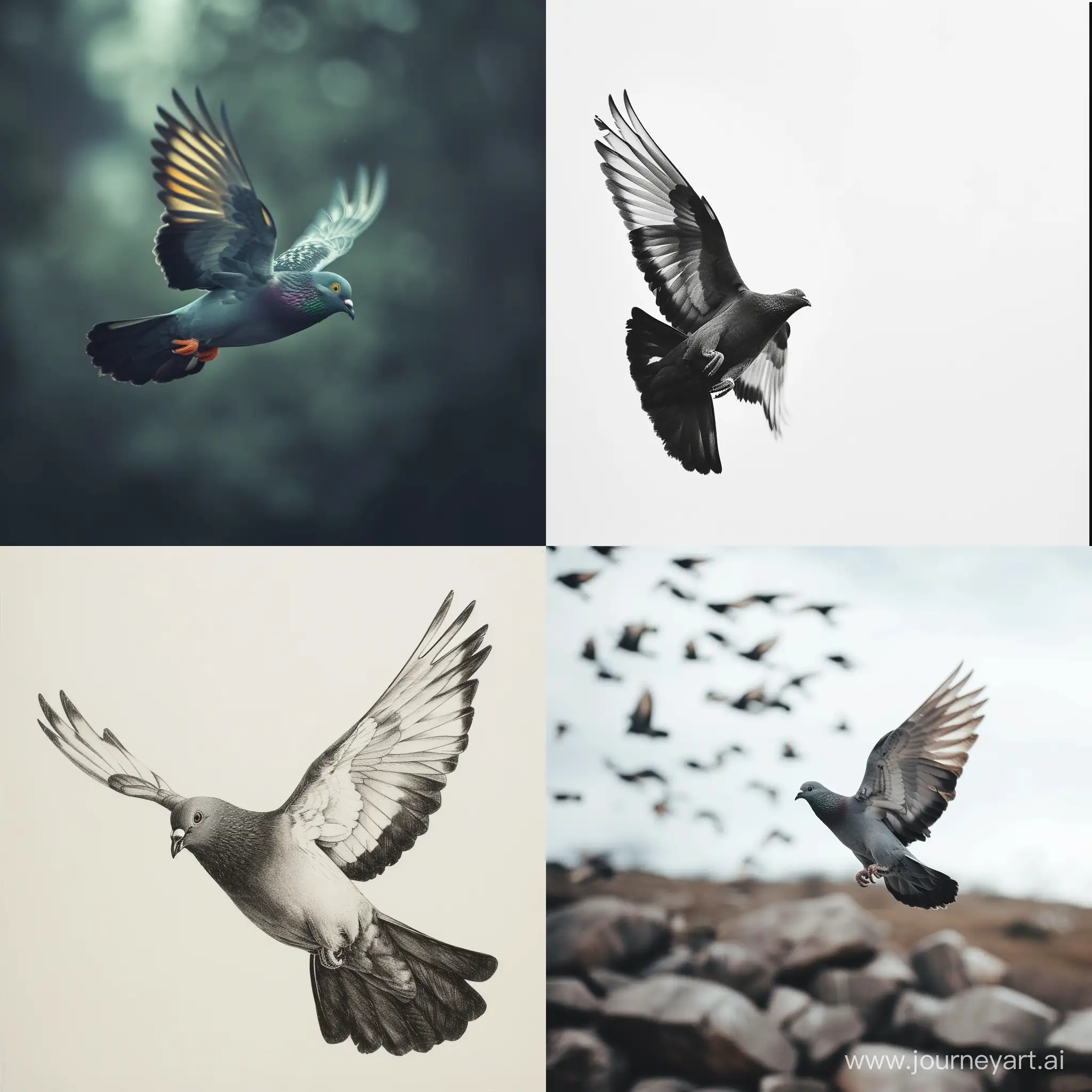 Graceful-Pigeon-in-Flight-Majestic-Bird-Soaring-with-Elegance