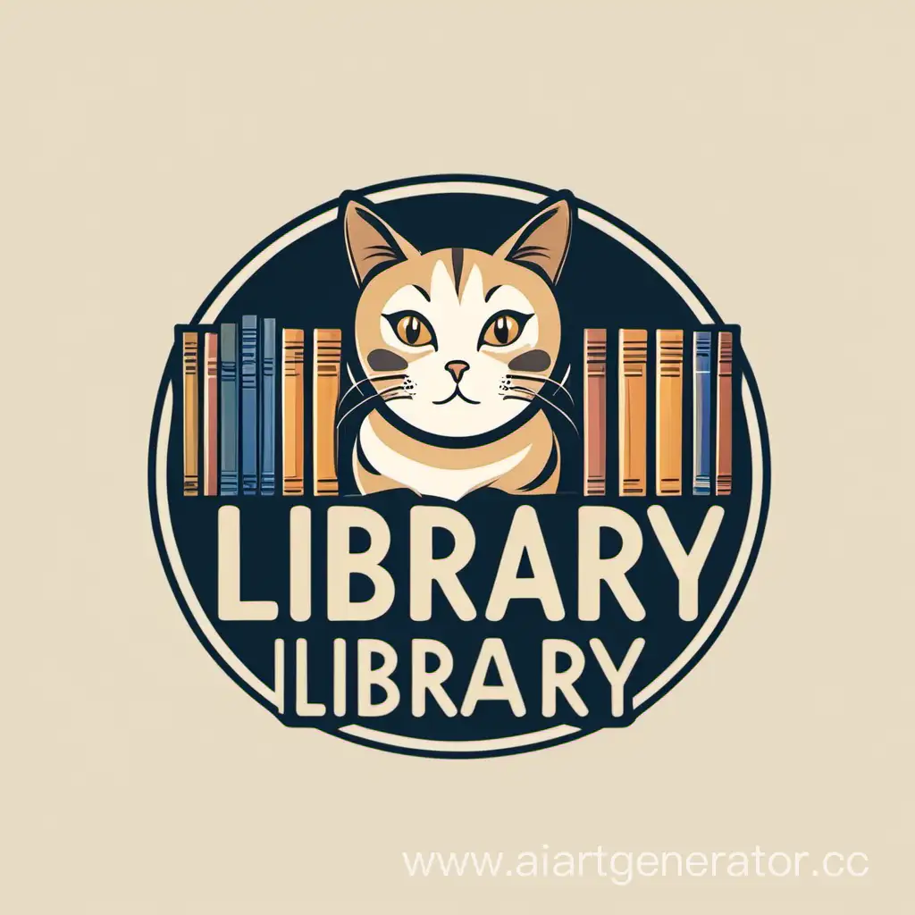 Charming-Library-Logo-Featuring-a-Playful-Cat