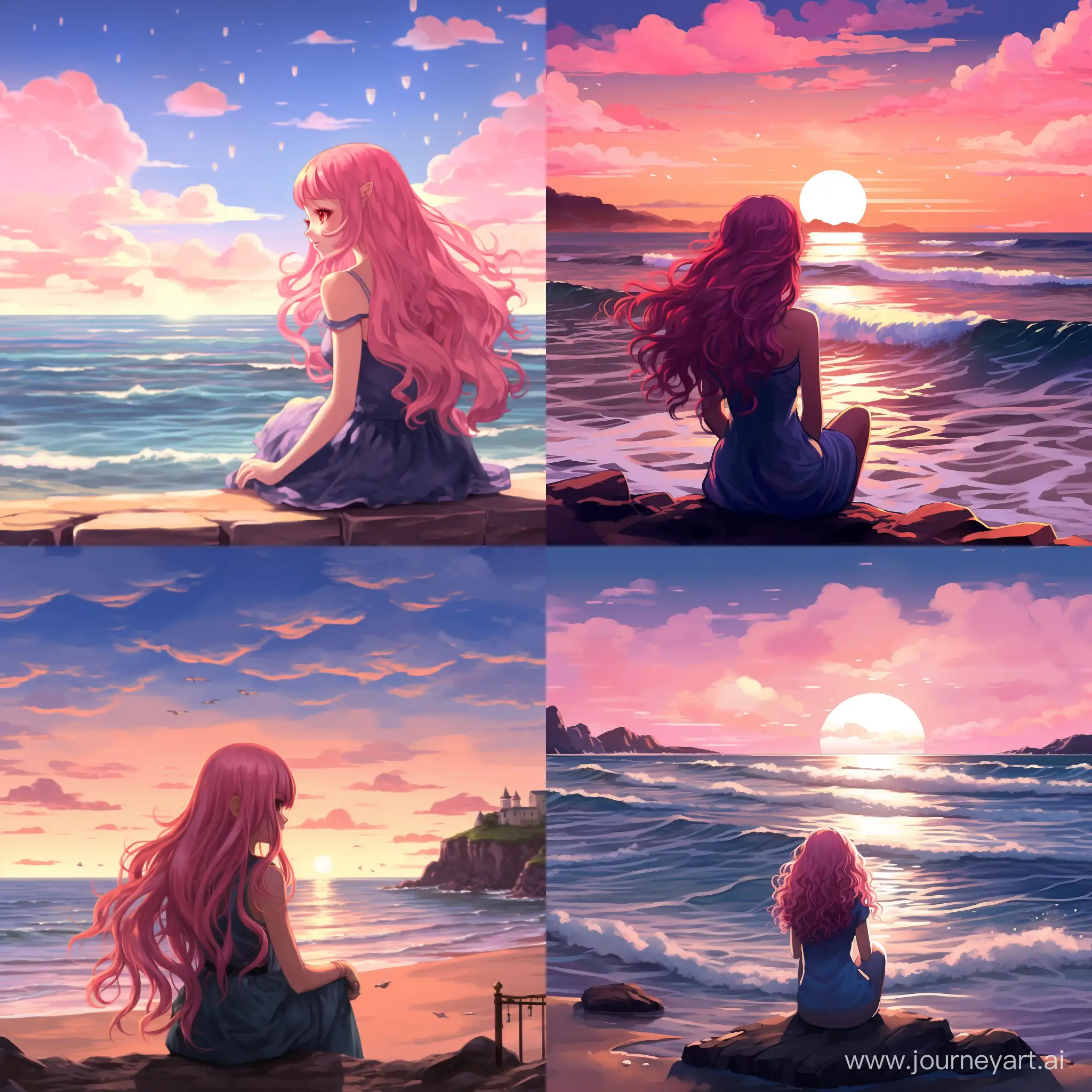 Serene-Anime-Girl-with-Pink-Hair-Enjoying-Beach-Waves