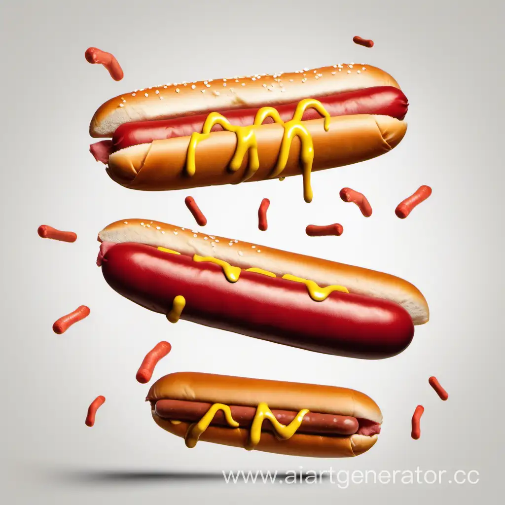 Assorted-Hotdogs-Falling-on-White-Background