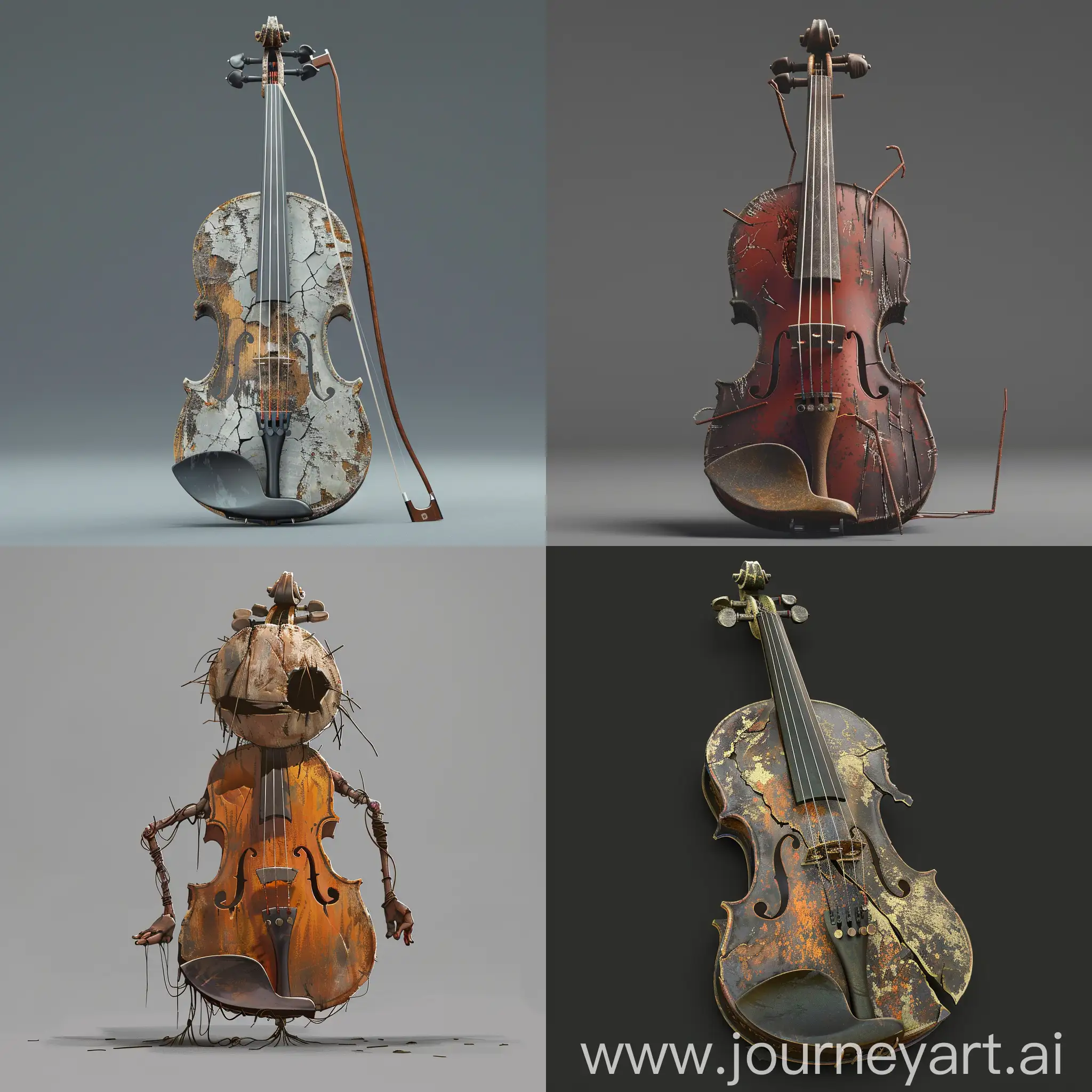 generate a character based on a broken violin . Its strings are frayed, its body scarred.

