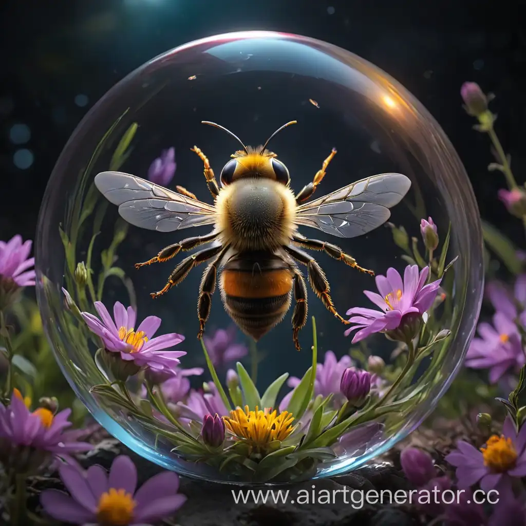 Bee-Landing-on-Ultra-Glow-Wild-Flower-Inside-Crystal-Ball