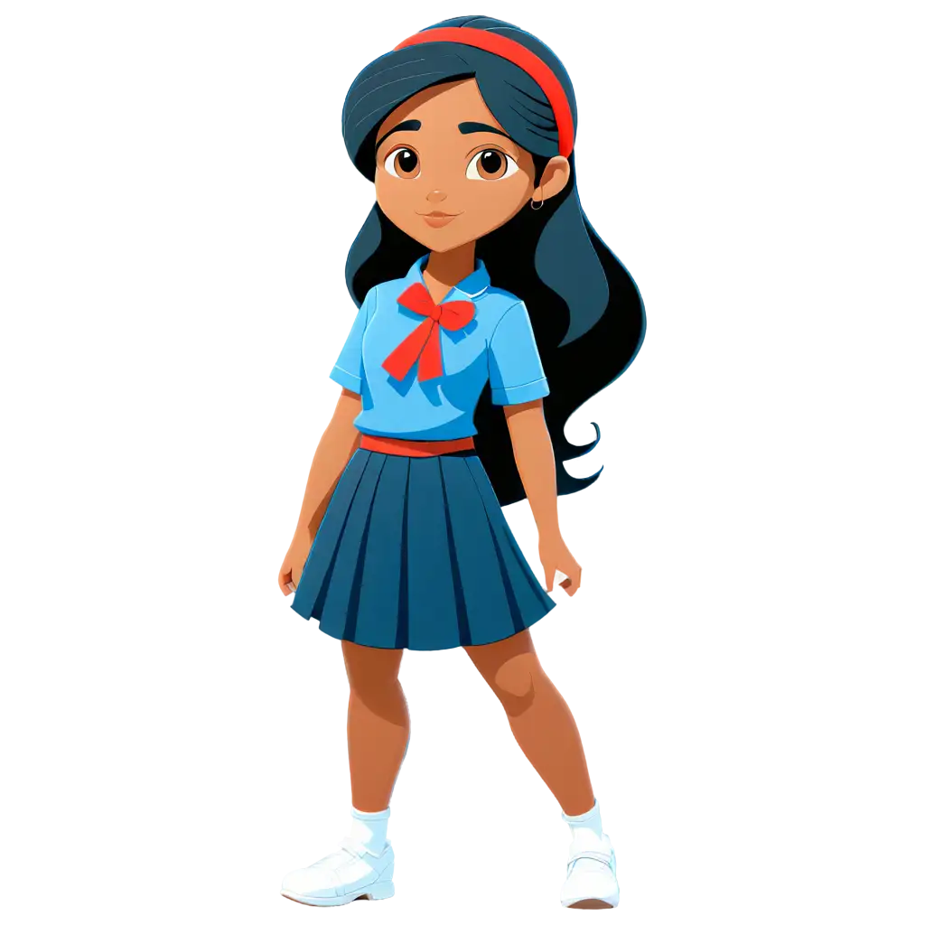 Indian-Schoolgirl-in-Blue-Shirt-and-Dark-Blue-Skirt-PNG-Vector-Art
