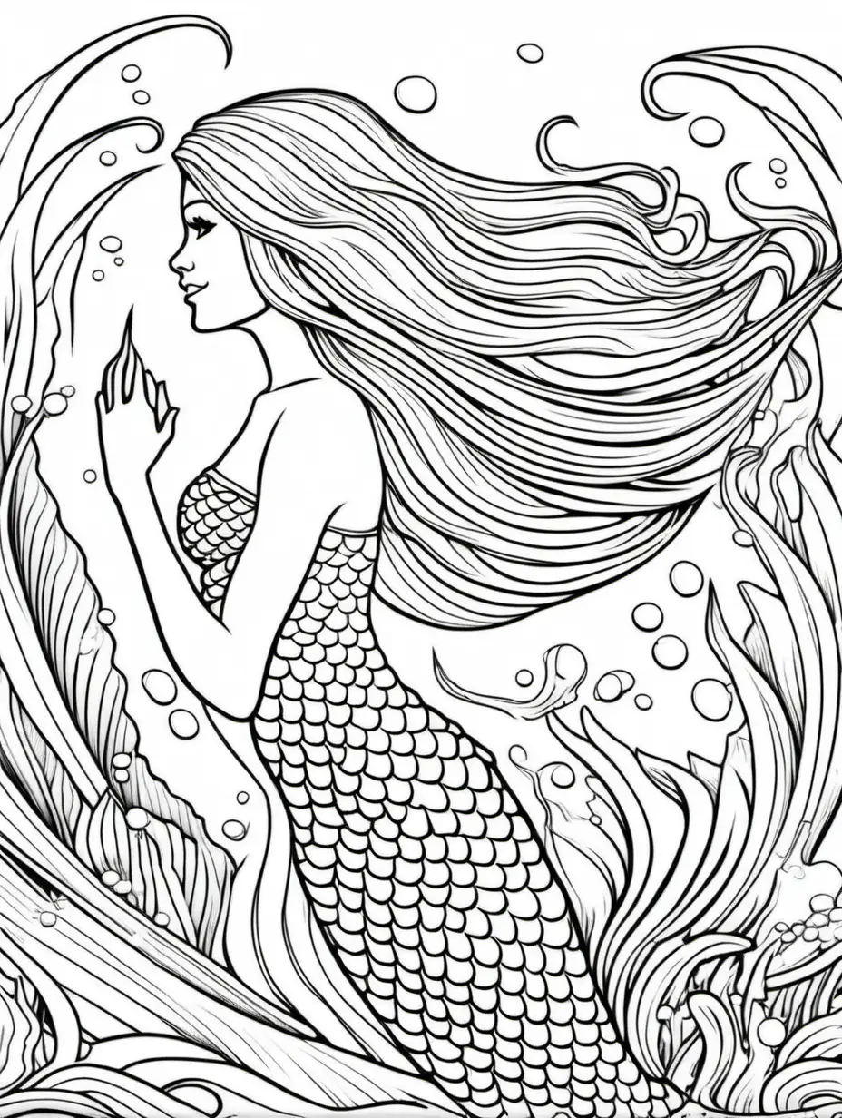 Easy Mermaid Coloring Page for Kids Underwater Fun with Simple Designs