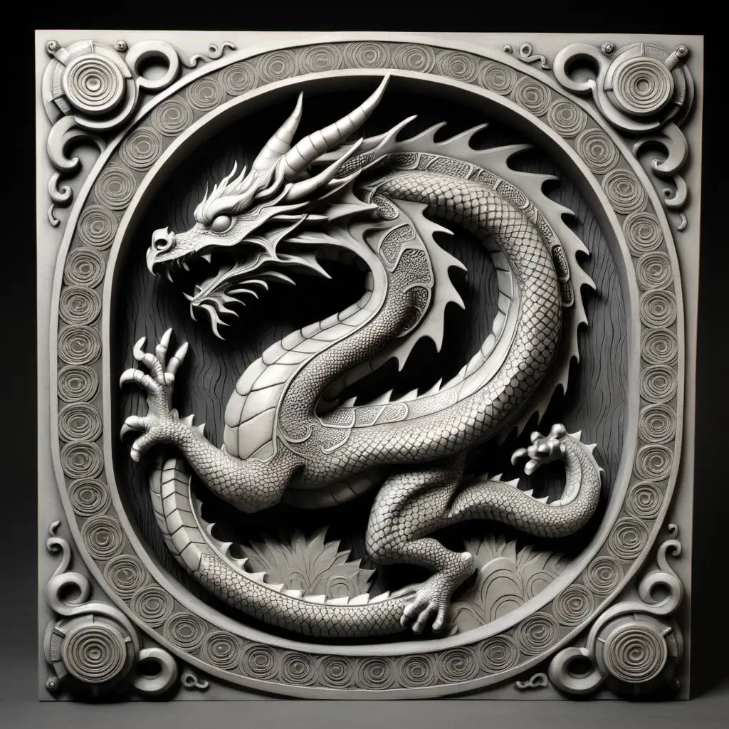 Intricately Crafted Low Relief Dragon Sculpture Mythical Artwork