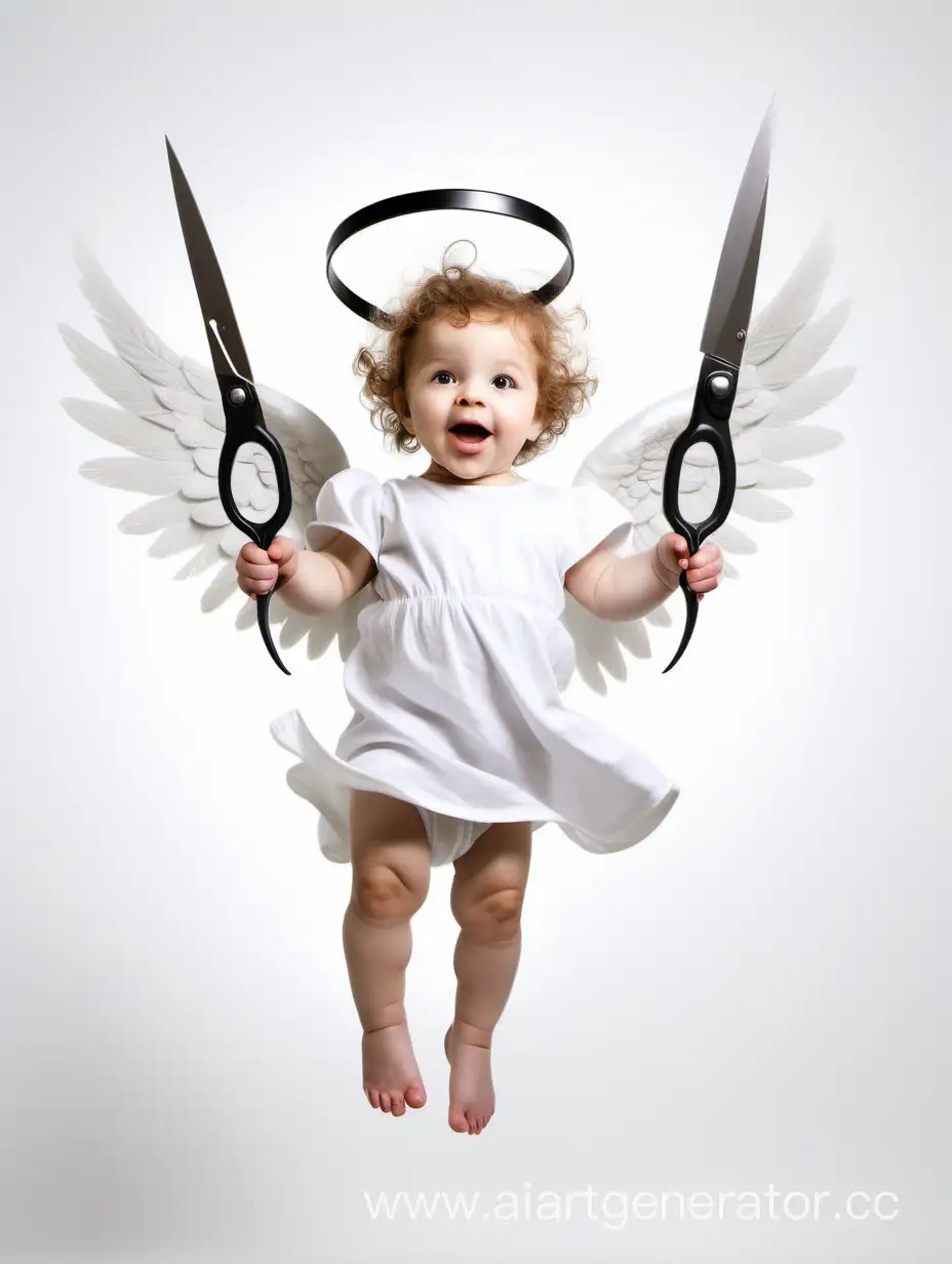 Adorable-Angelic-Toddler-Soaring-with-Oversized-Scissors-on-White-Background