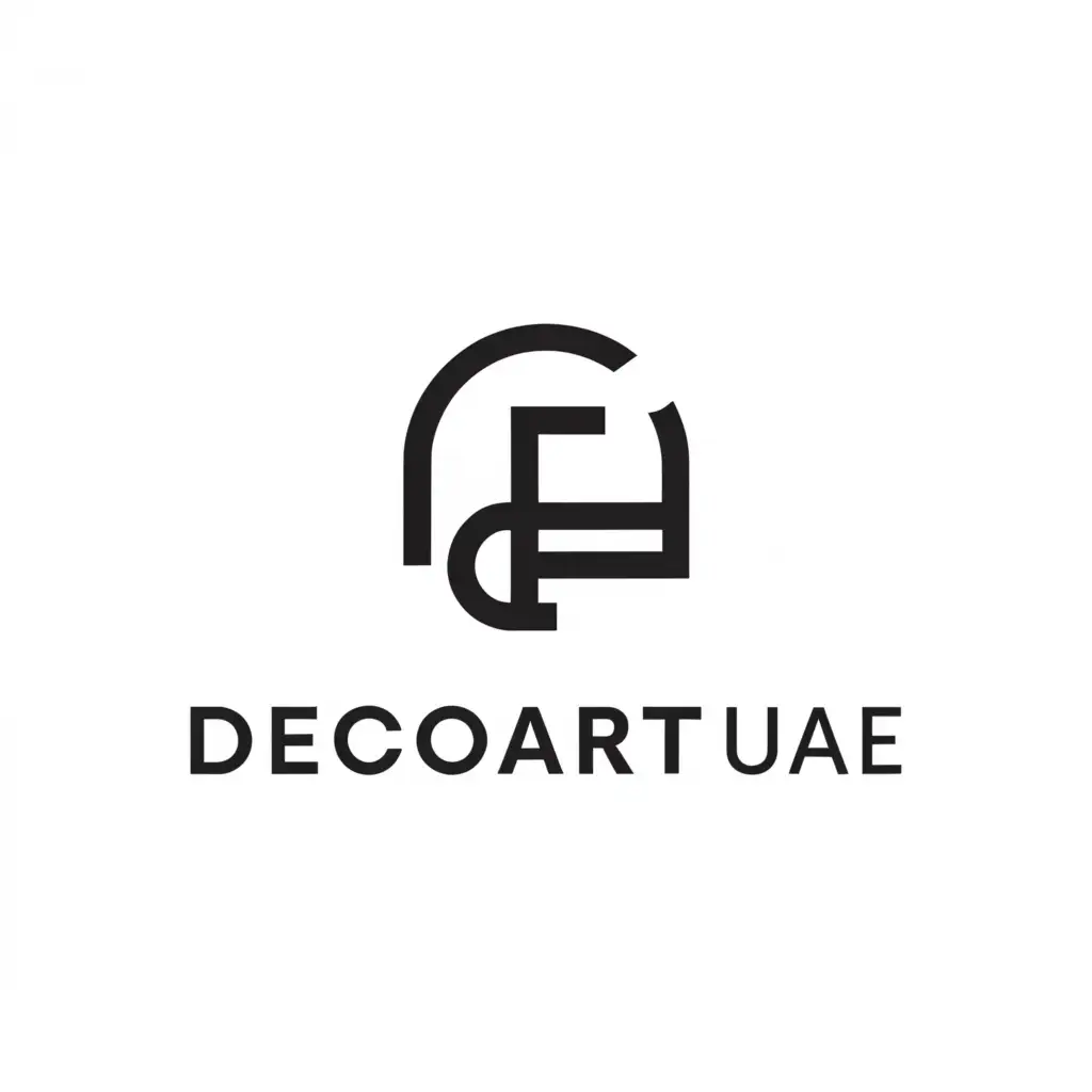 a logo design,with the text "DecorArt UAE", main symbol:Chair, Planter, Arch, wall, DAEA,Minimalistic,be used in Events industry,clear background