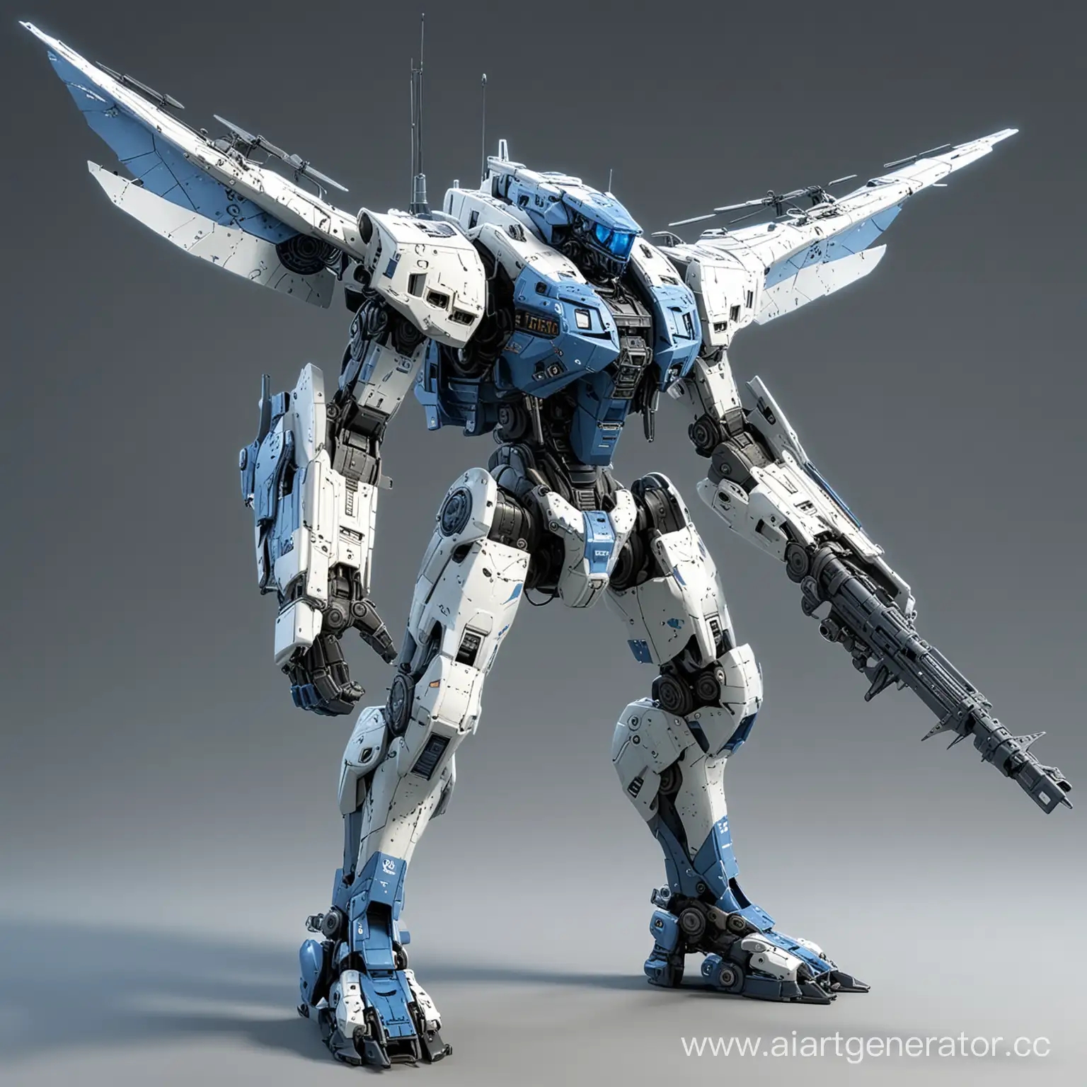 Futuristic-Mech-Blue-and-White-Mech-with-Glider-Wings-and-Sword