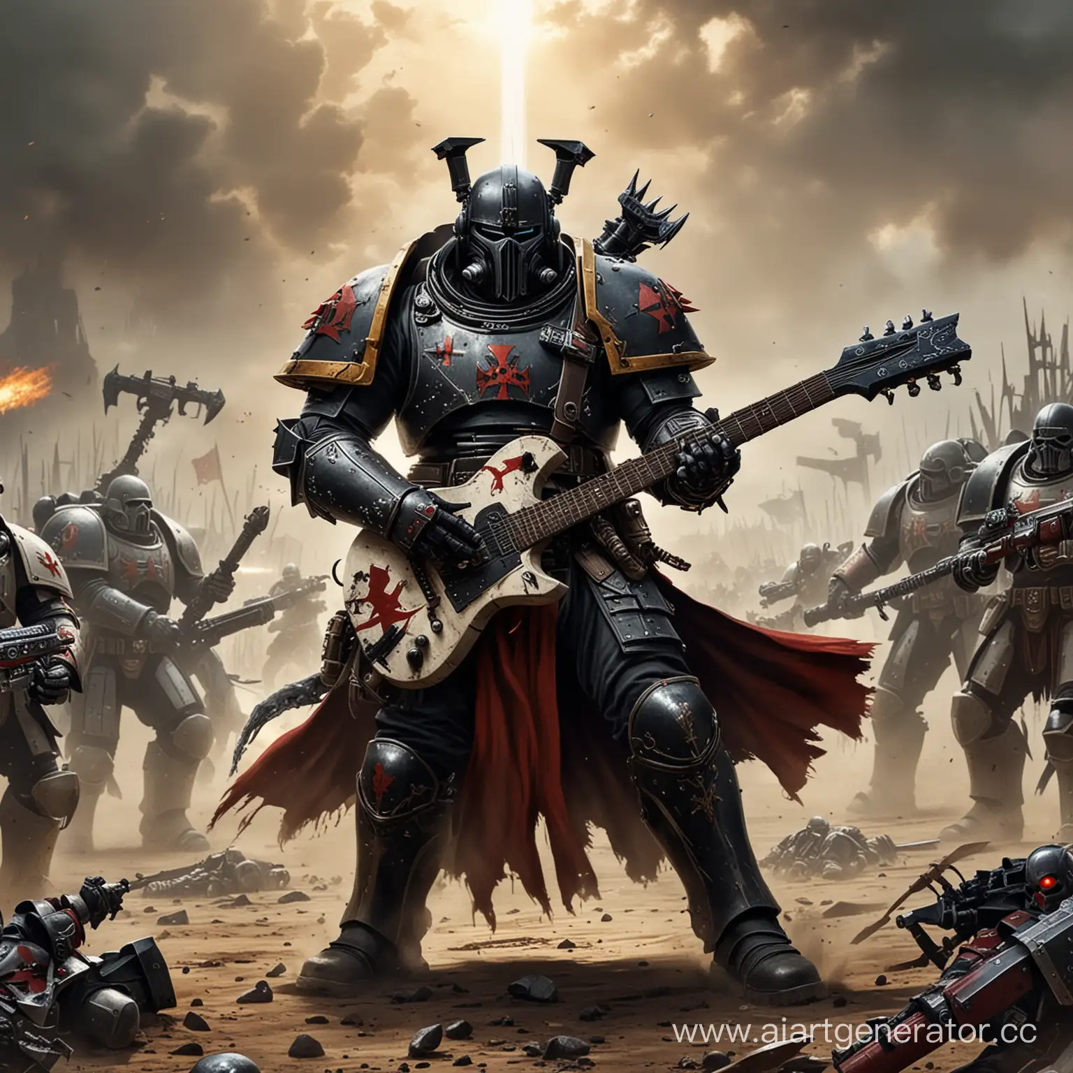 Черный Храмовник и Warhammer 40k, с гитарой в рука, на поле битв
