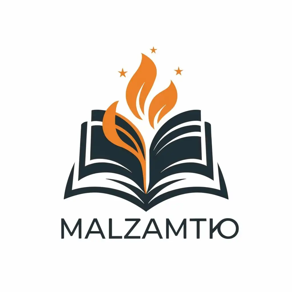 logo, an open book, with the text "Malzamtko", typography, be used in Education industry