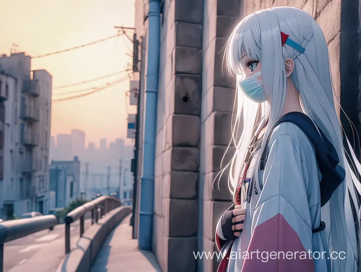 Lonely-Anime-Girl-with-Colorful-Bandage-in-Urban-Setting