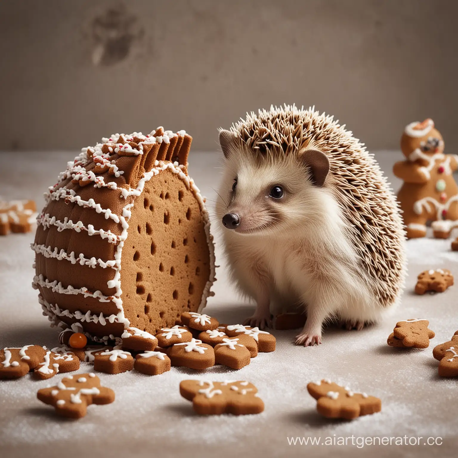 Adorable-Hedgehog-Enjoying-a-Festive-Gingerbread-Treat