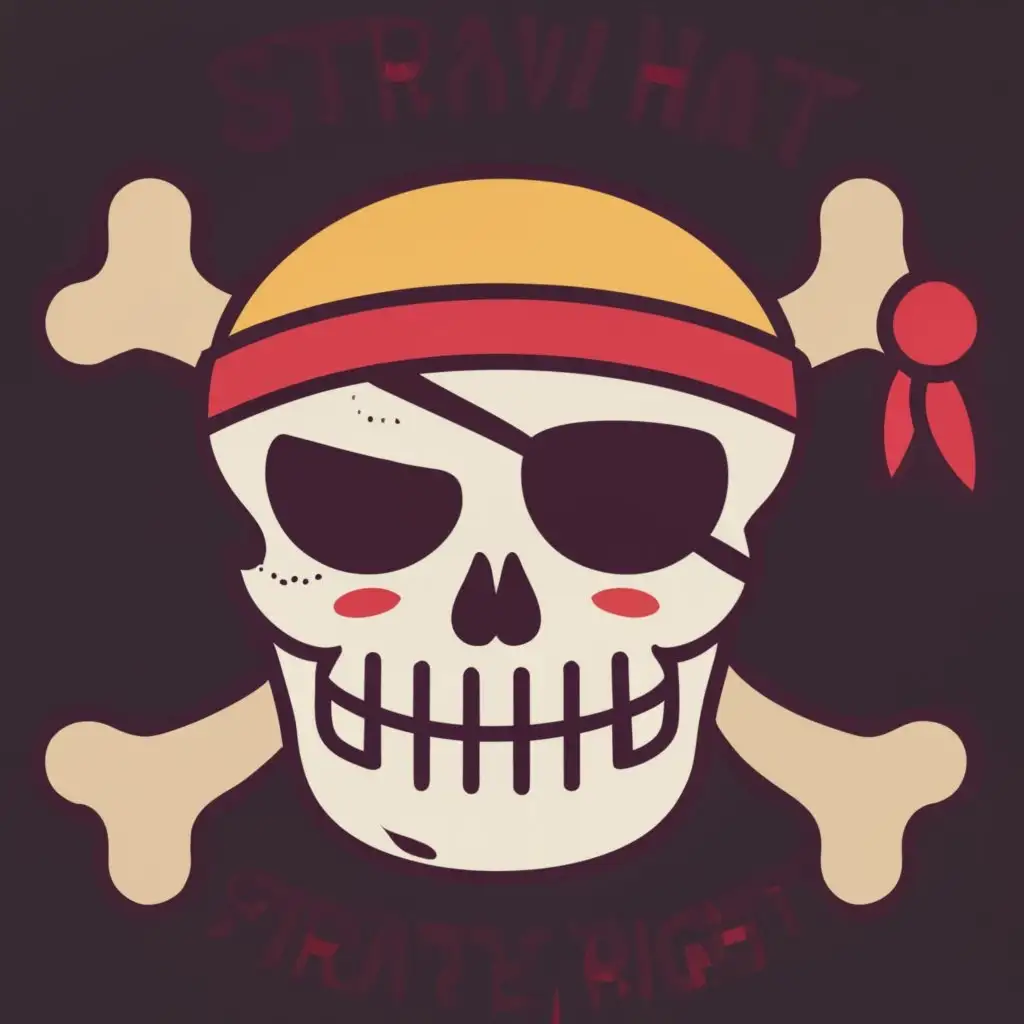 logo, A type of Jolly Roger, which is like a skull wearing a straw hat. You know One Piece, right?, with the text "Straw Hat Pirate", typography, be used in Internet industry