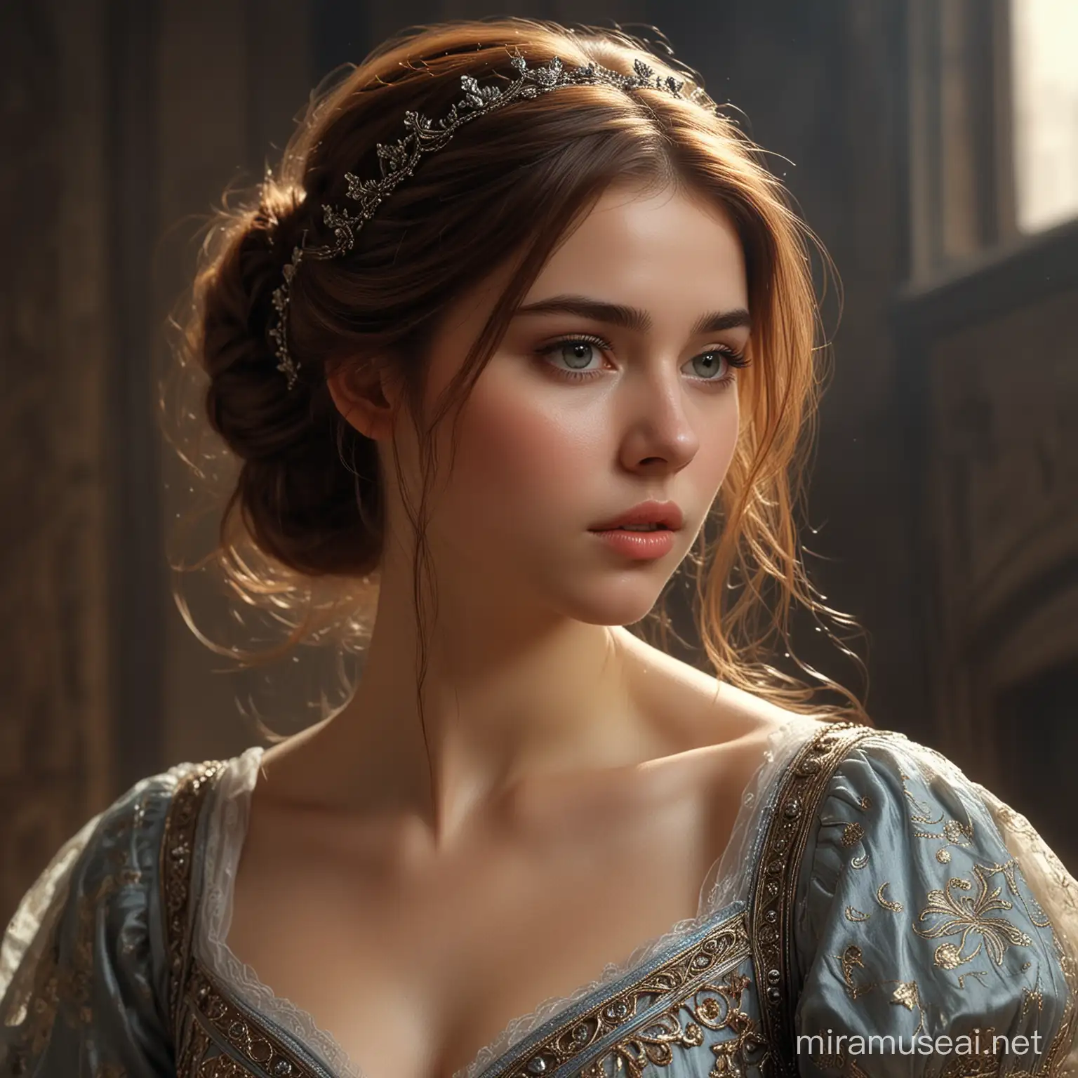 European Aesthetics Enchanting Young Girl with Detailed Airbrushed Beauty and Cinematic Elegance