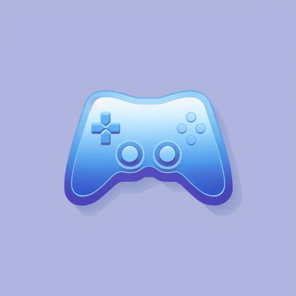 Create a high-resolution icon that represents 'Gaming', characterized by a vibrant blue gradient and frosted glass effect to suggest an immersive digital experience. The icon should depict a gaming controller or other recognizable gaming element, crafted with a minimalist and modern design. The object should have a semi-transparent look with subtle lighting that reflects a sleek, technological feel. Set against a clean white backdrop, the icon should be surrounded by generous negative space to ensure it can be effectively used across different media and advertising spaces