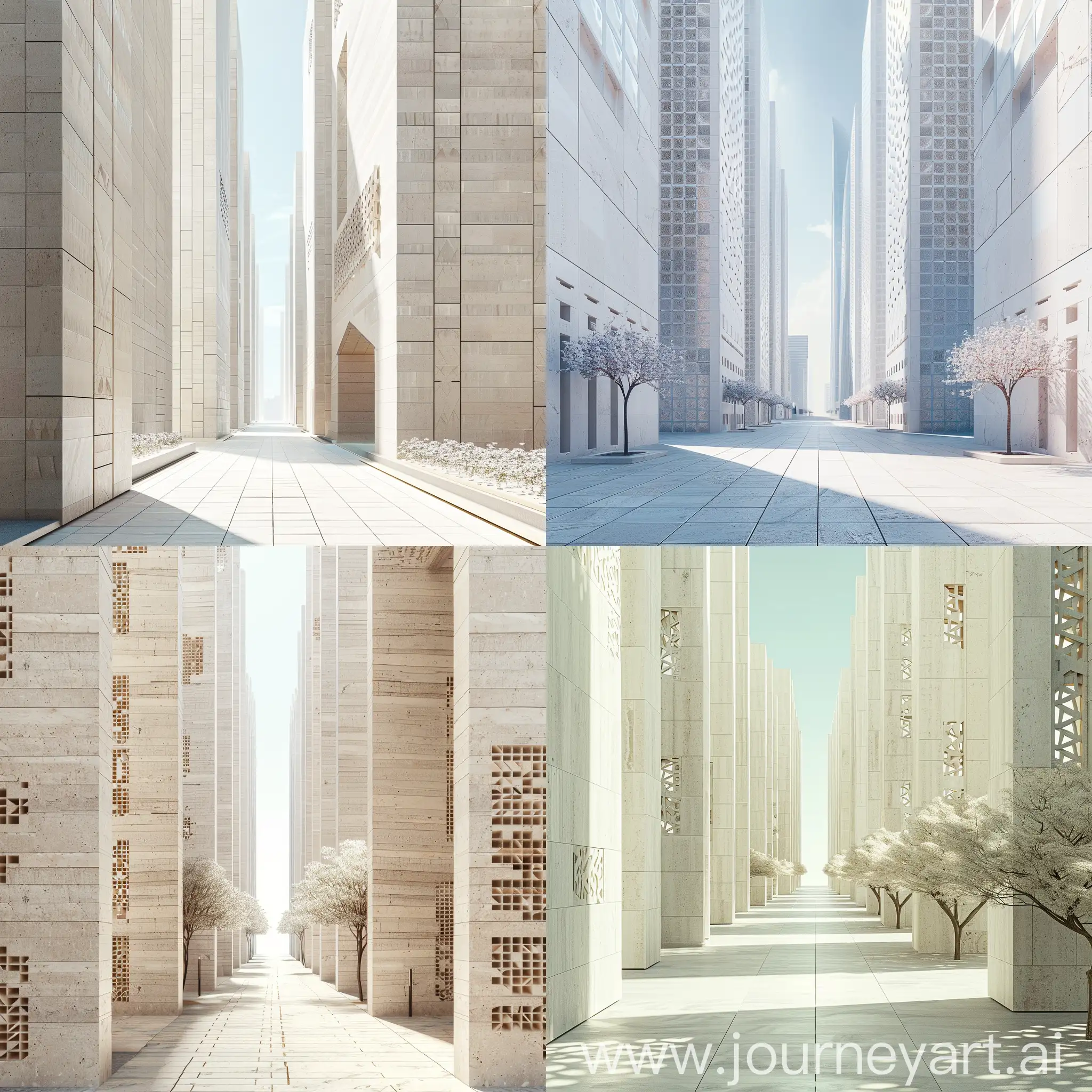 Surreal-Utopian-Cityscape-Clean-Minimalist-Skyscrapers-in-Spring