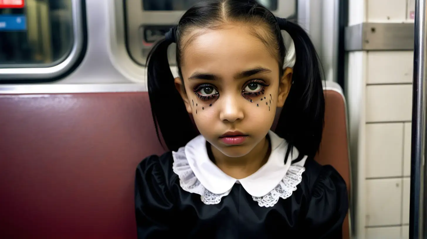 Gothic Little Girl in Subway with Mom Portrait Shot with Detailed Features
