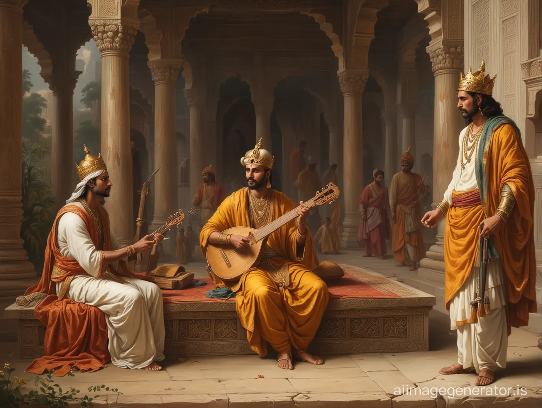 Ancient Young man with Veena meets young king