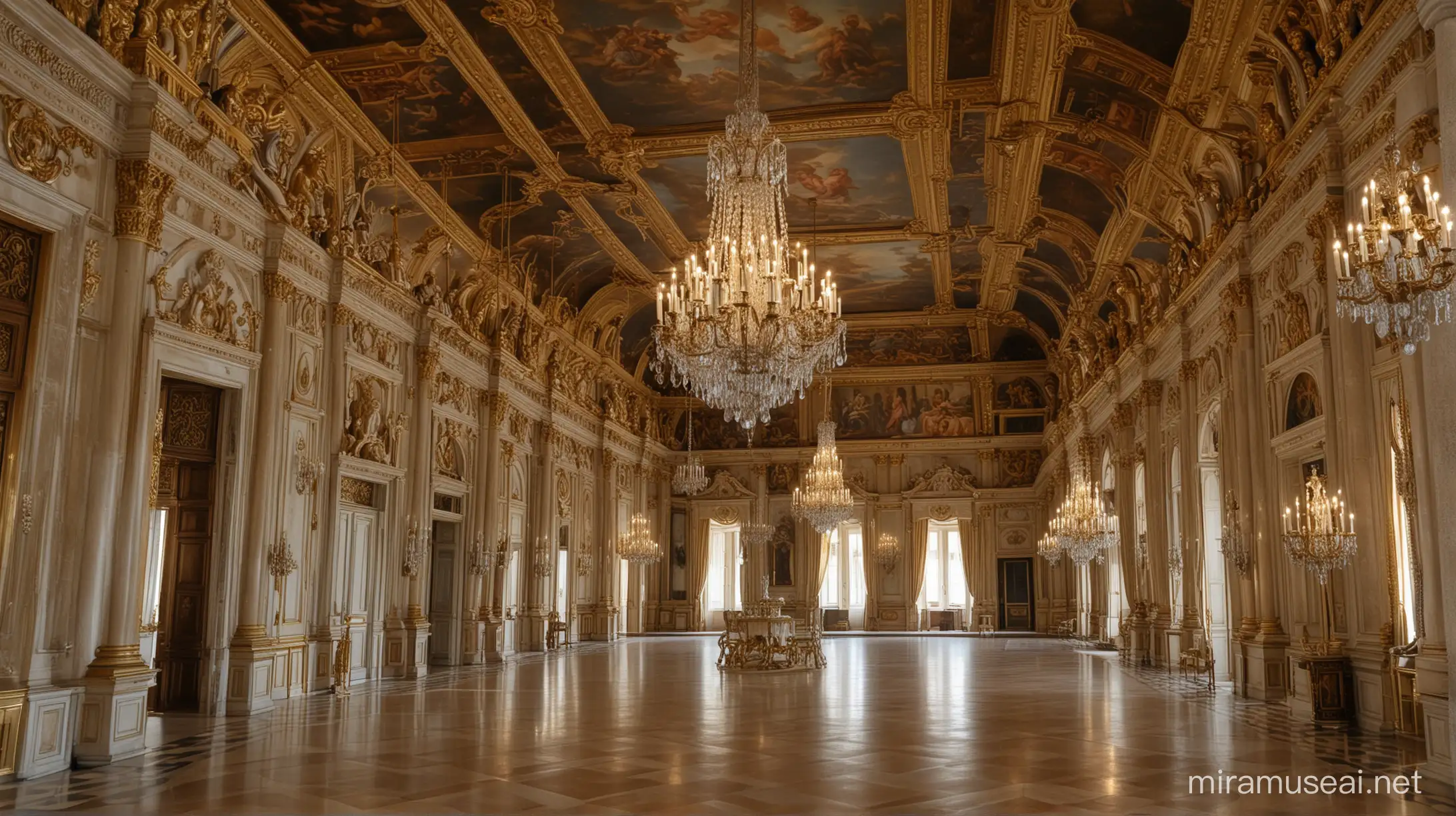 Regal Palace Interior with Ornate Decor and Grand Hall