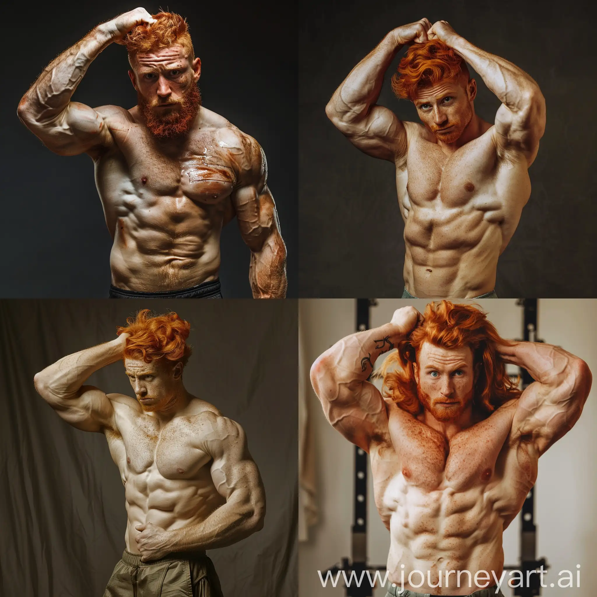 Caucasian-RedHaired-Bodybuilder-Displaying-Biceps-in-Thoughtful-Gesture