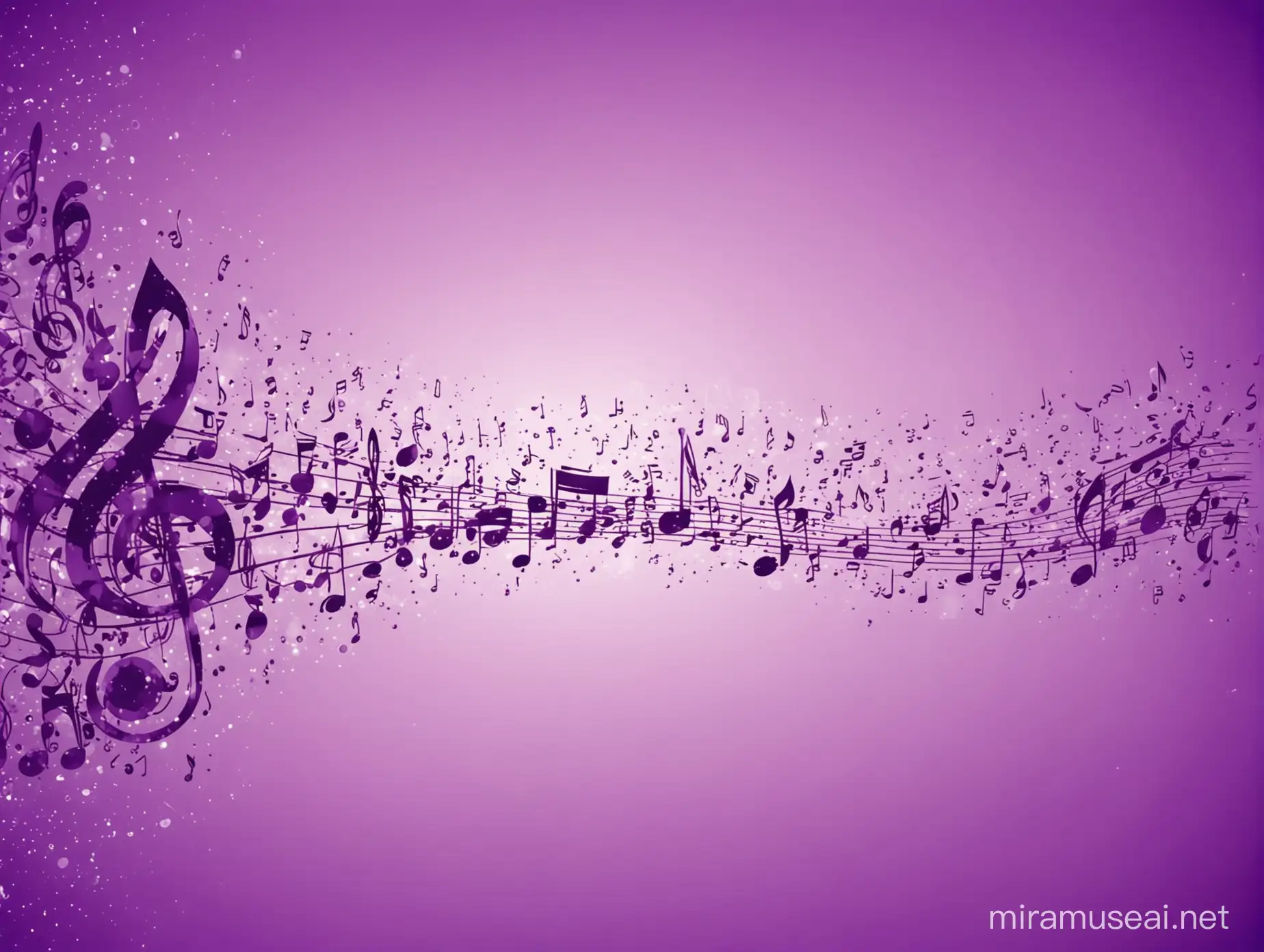 purple music background with notes and treble and bass clefs make gradient from top to bottom