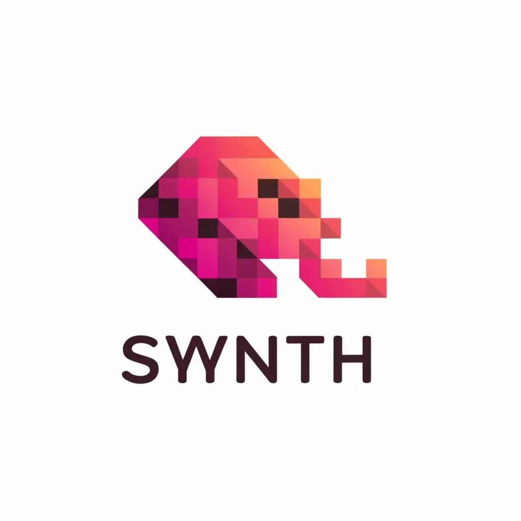 a logo design,with the text "Synth", main symbol:pink elephant head, 90s pixel art style, blocky, abstract, extremely simple,Minimalistic,be used in Technology industry,clear background