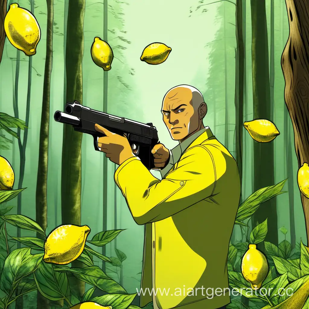 Лимон с пистолетом макарова с зади лес для аватарки