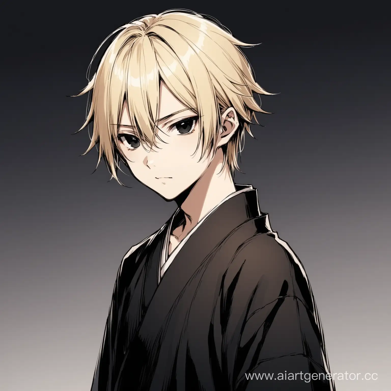 Japanese. fifteen-year-old. boy.  blond hair.  black eyes. ouji style clothes. dark gradient.