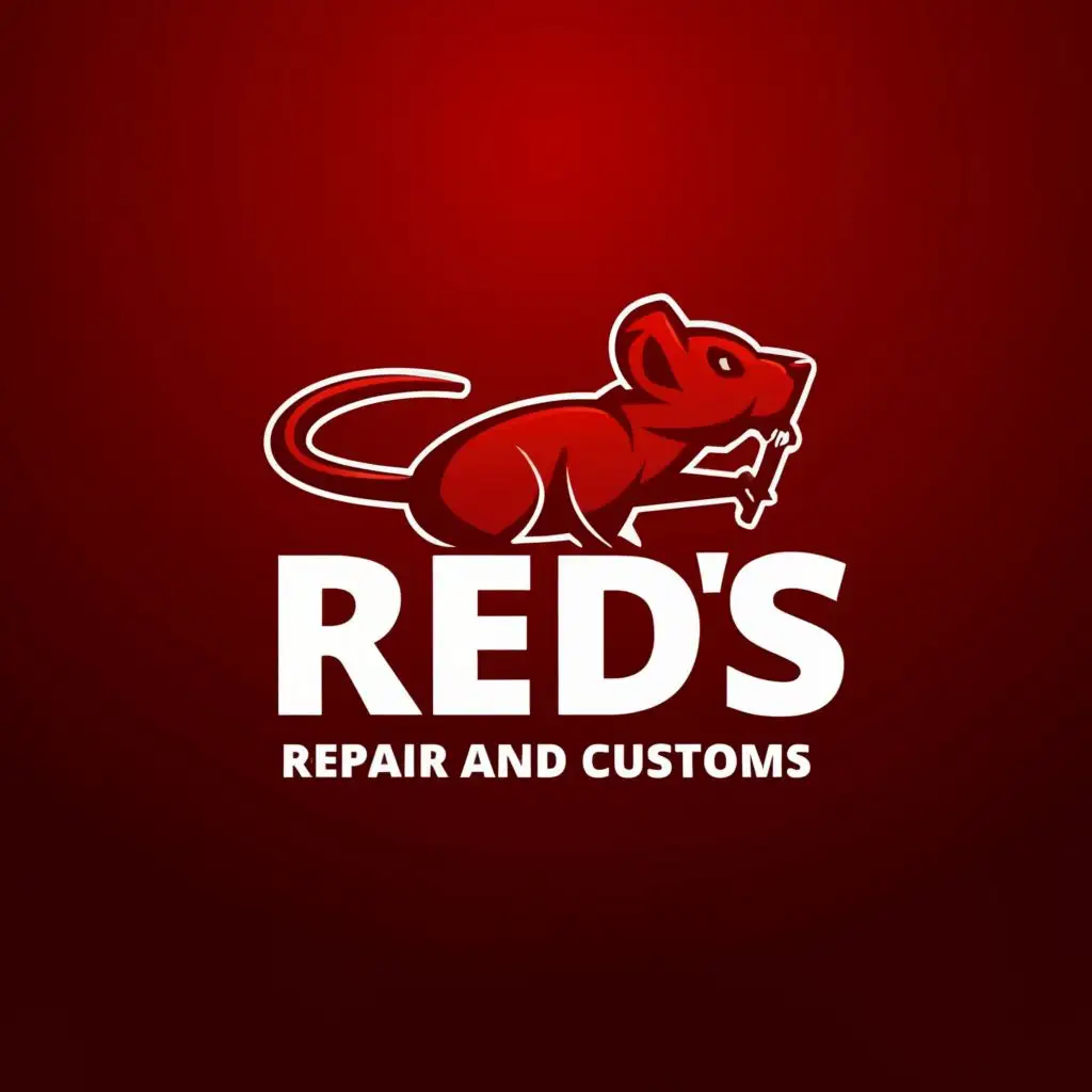 a logo design,with the text "Red's Repair and Customs", main symbol:A red rat,Moderate,be used in Technology industry,clear background