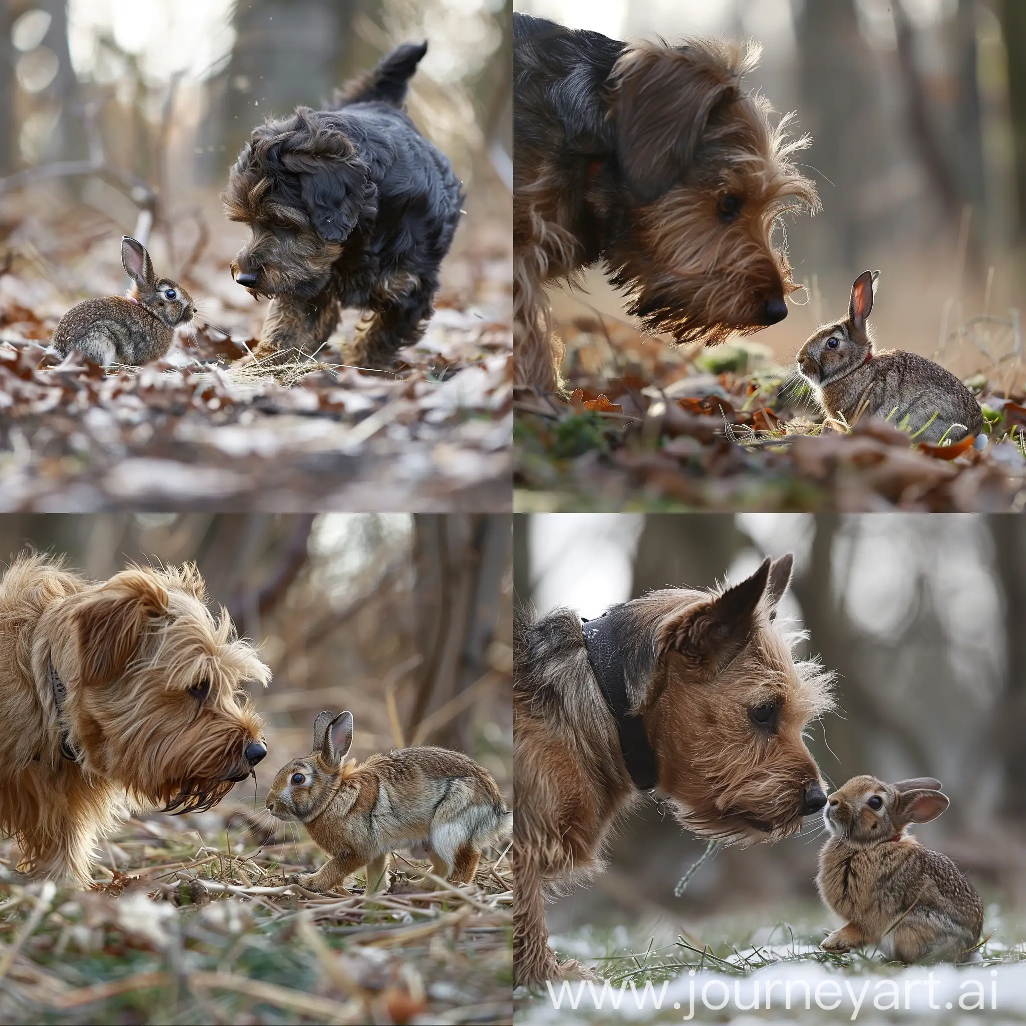 Griffon korthals dog hunting a rabbit