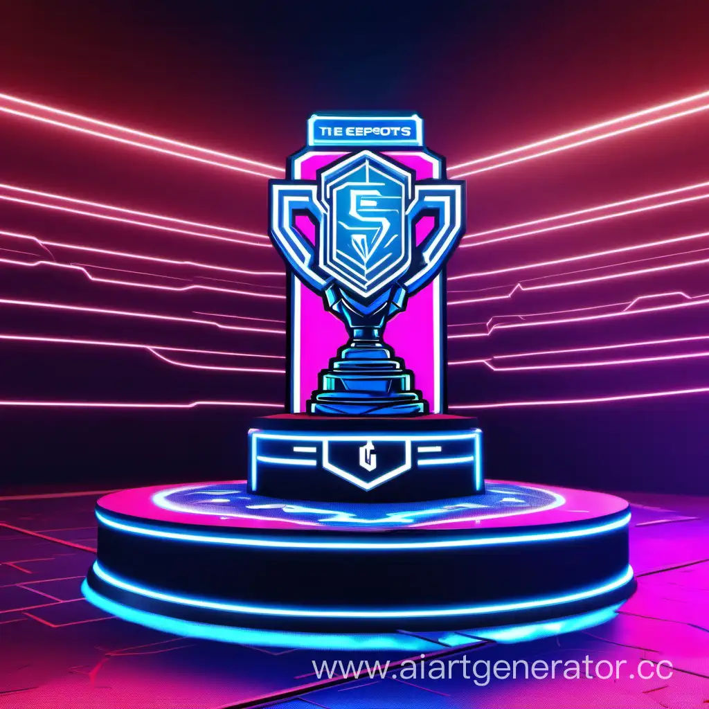 Esports-Tournament-Trophy-in-Futuristic-Neon-Setting