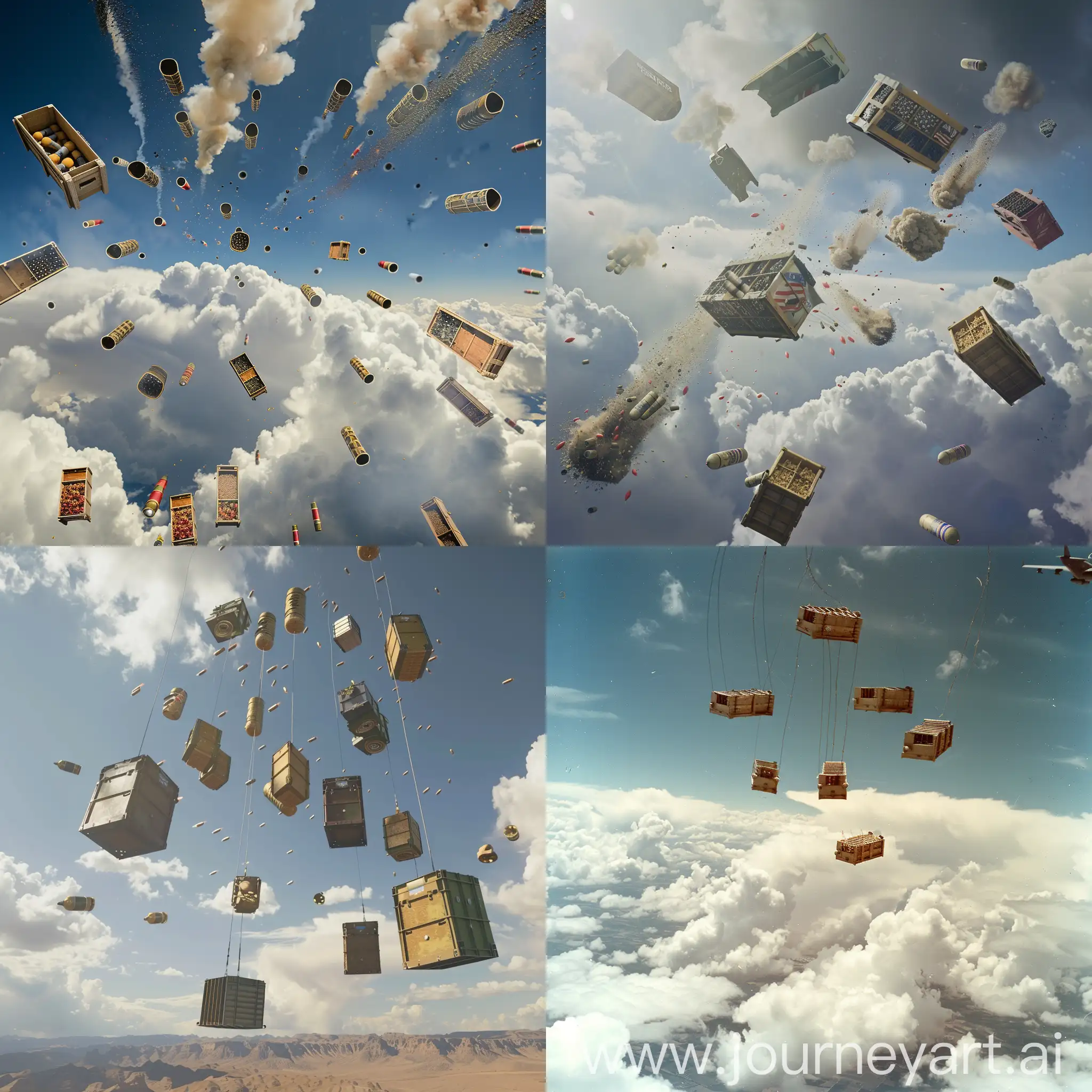 American-Airdrop-of-Bombs-and-Food-Crates-from-Sky