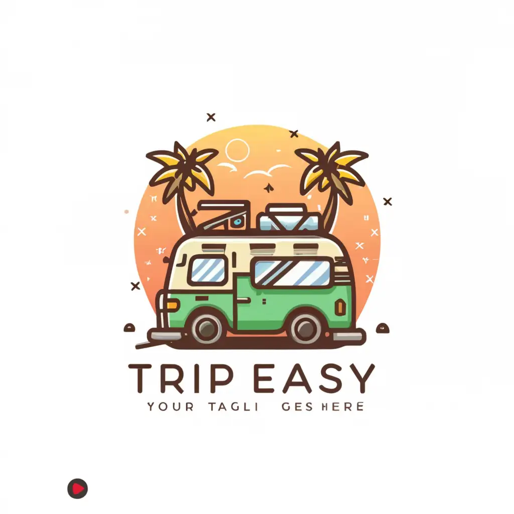 LOGO-Design-for-Trip-Easy-Adventurethemed-Logo-with-Camper-Camera-Suitcase-Car-and-Palm