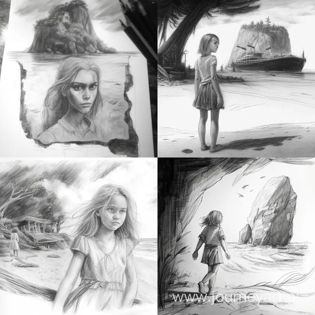 The girl left the island pencil sketch