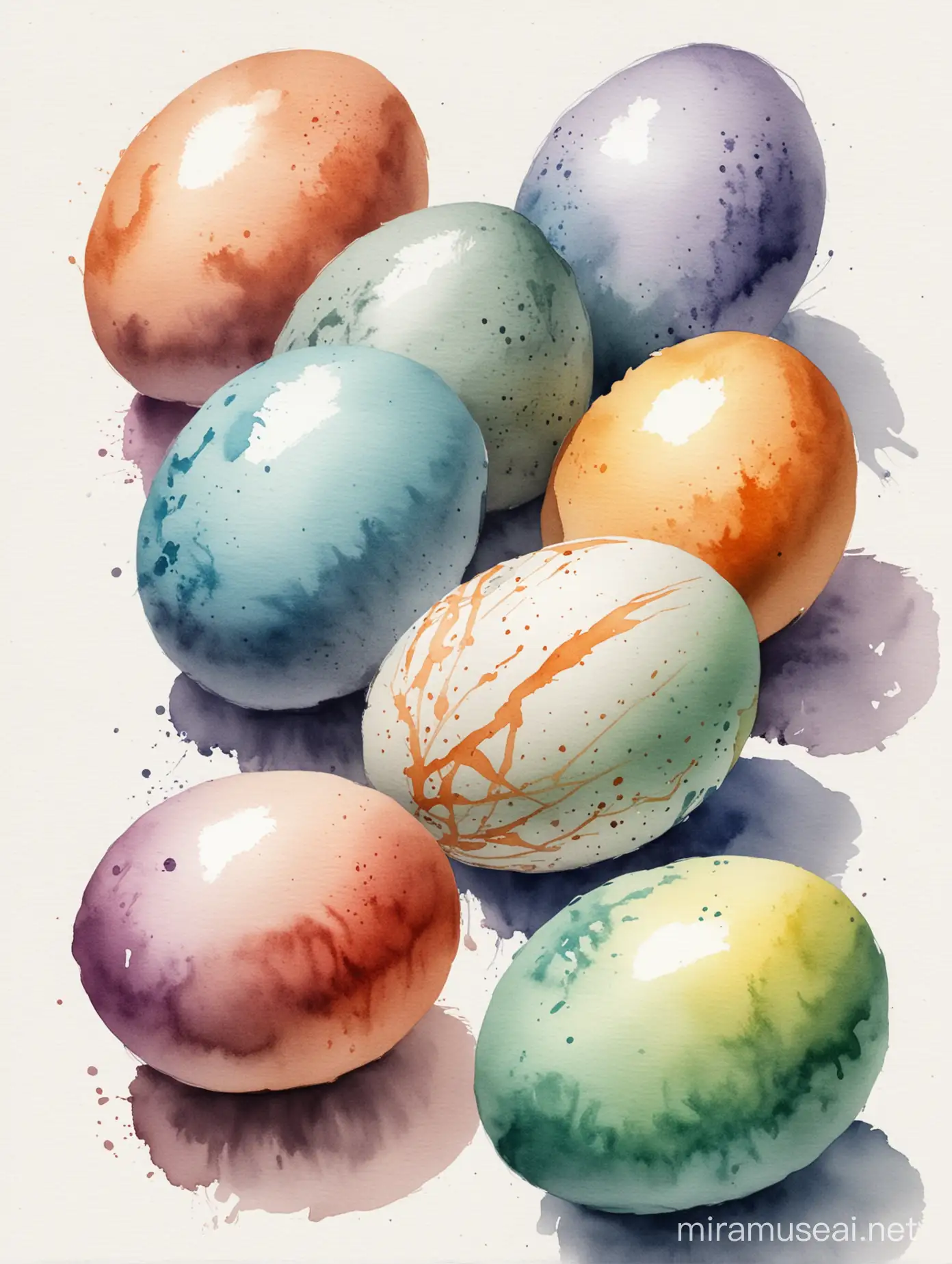 realistic abstract ink sketch of easter eggs with watercolor
