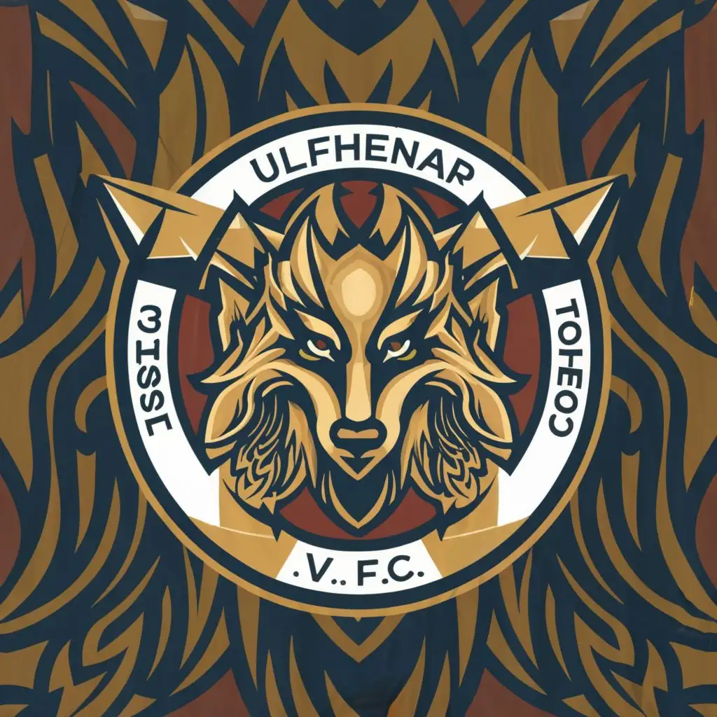 a logo design,with the text "Ulfhednar  V.F.C", main symbol:abstract viking wolf-headed warrior human figure,  surrounded by authentic viking motifs, runes, weapons,Moderate,clear background