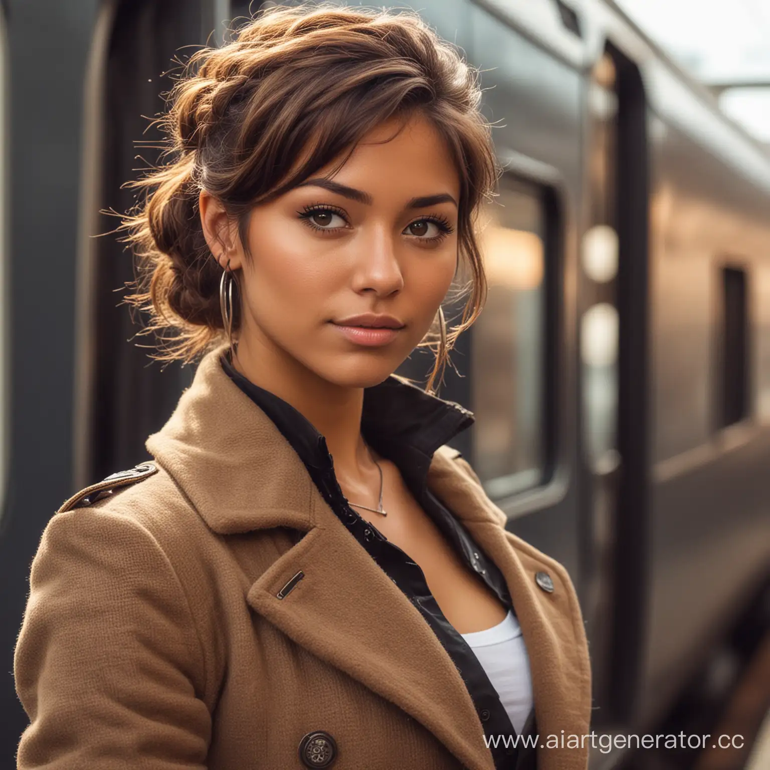 Clockpunk-Woman-with-Brown-Hair-Waiting-at-Train-Station