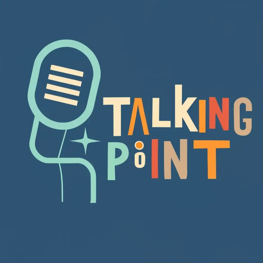 logo, Microphone, with the text "Talking point", typography. make the O into a pointing at you finger