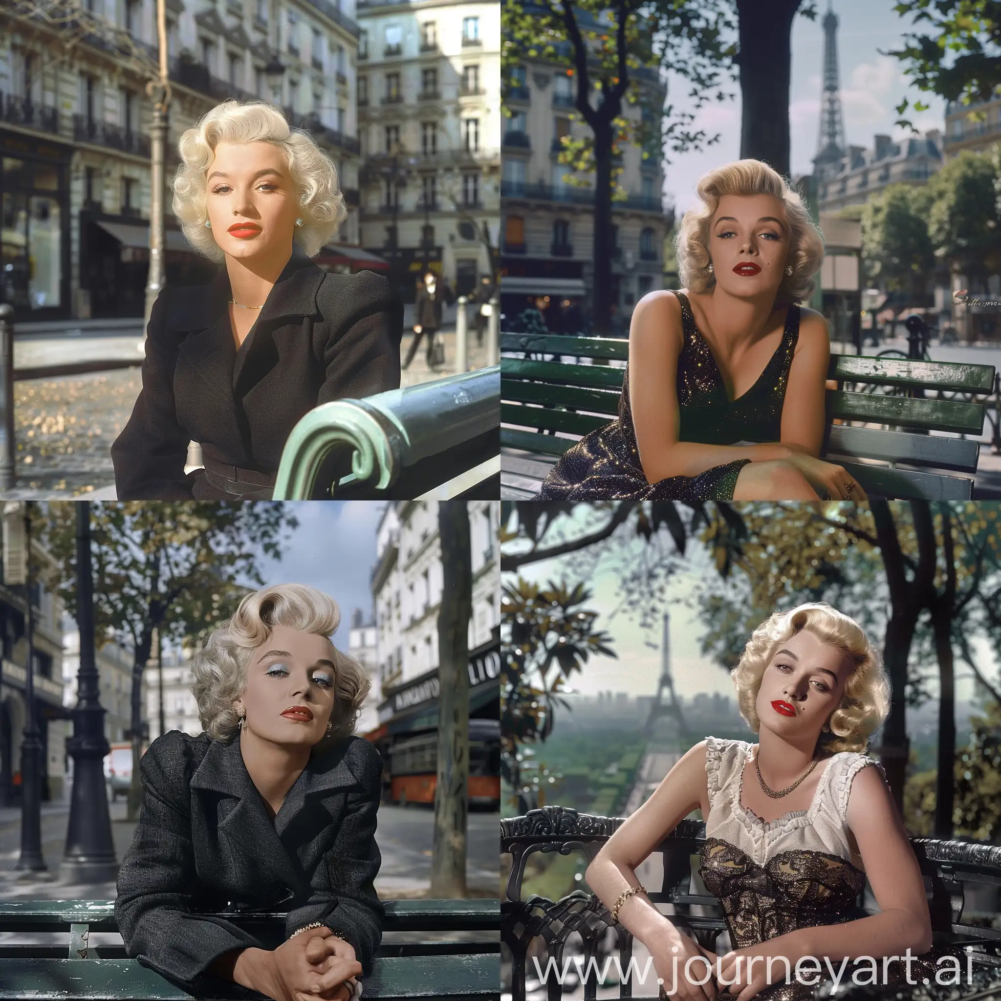 Marilyn-Monroe-Portrait-Sitting-on-a-Parisian-Bench-Detailed-Colorized-Art