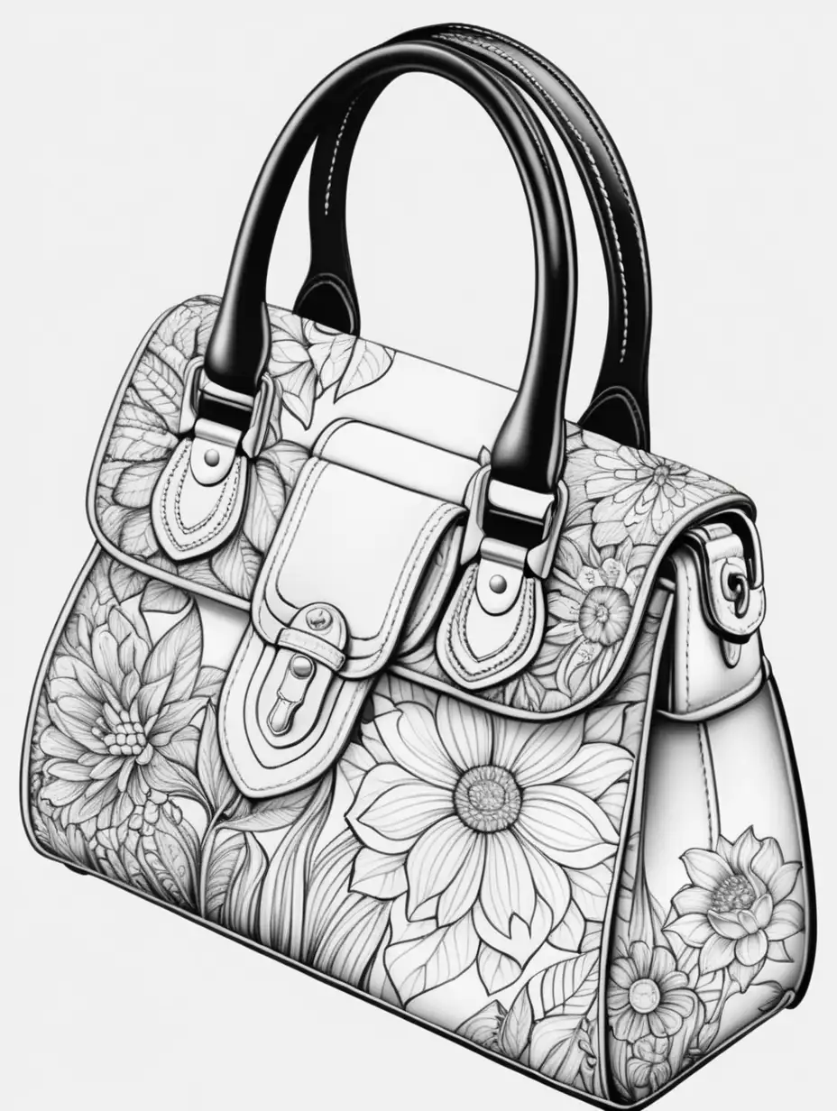 Detailed Handbag Coloring Accessories on White Background