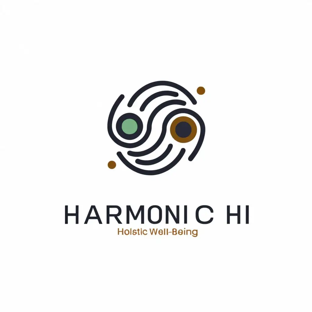 a logo design,with the text "HarmoniChi", main symbol:chi (energy), harmony, flow, holistic well-being, ear seeds, yin yang,Minimalistic,clear background