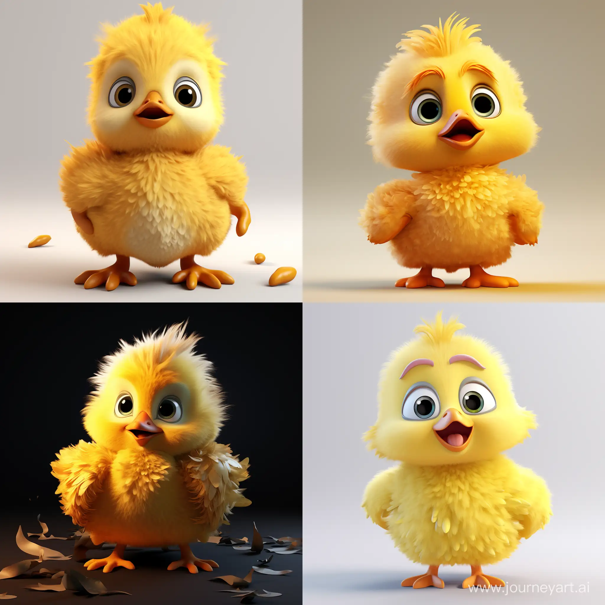 Character, Pixar style 3d animation, A fluffy yellow duckling, no background